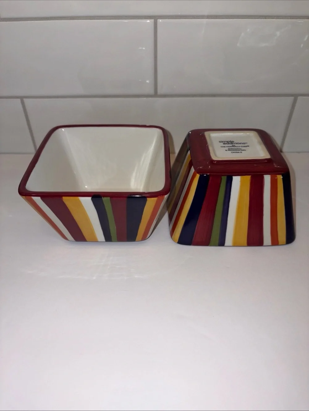 Pampered Chef Simple Additions Striped Appetizer Snack Bowl Set Of 2 4 1/2”